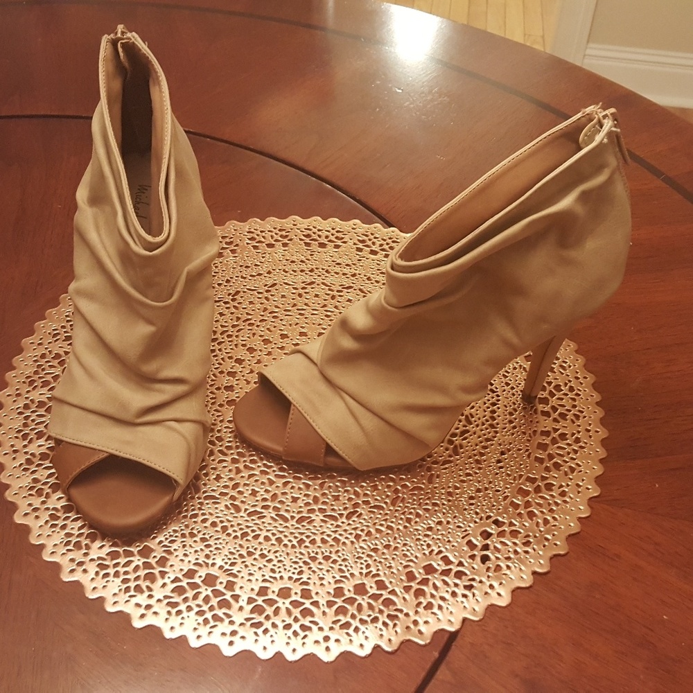 Beige Suede Peep Toe Booties
